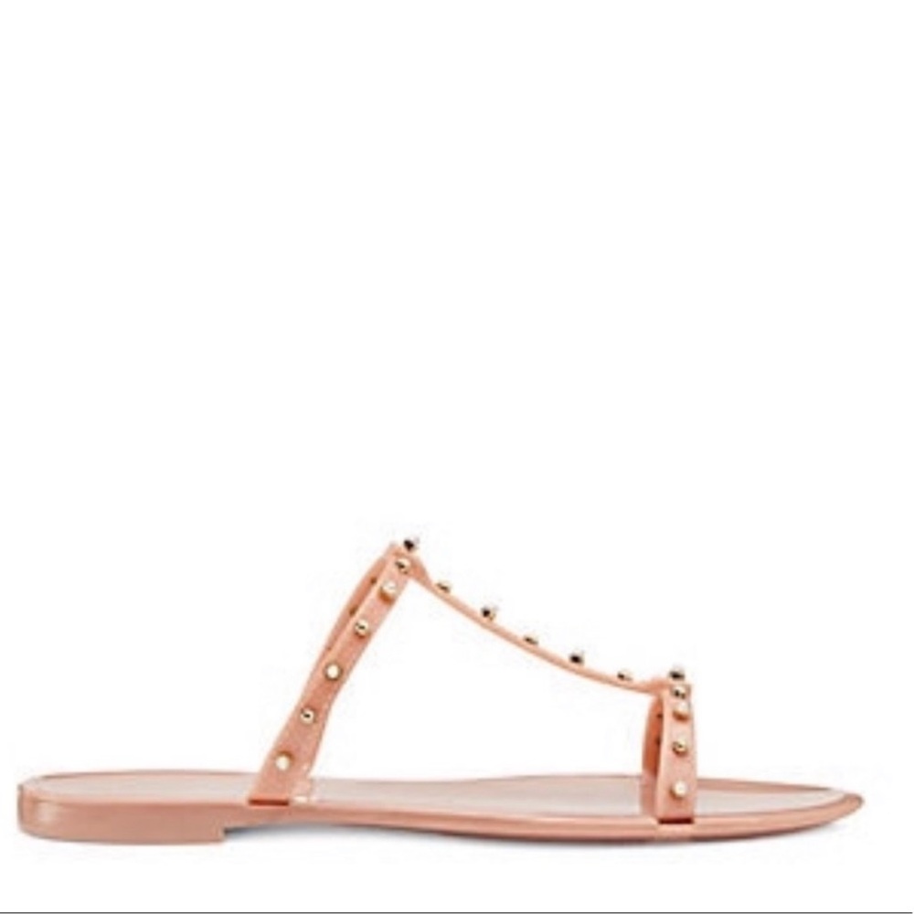 Stuart Weitzman MELLIE PEARLSTUD JELLY SLIDE SANDAL in Nude Studded Size 6 - Picture 3 of 14